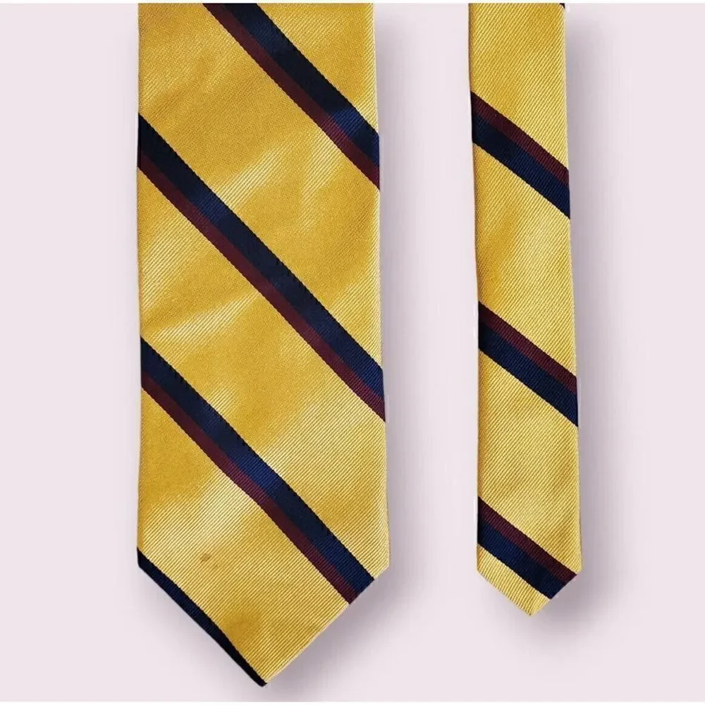 Brooks Brothers Makers Gold, Blue & Red Striped Necktie Tie Preppy | Ivy | Trad